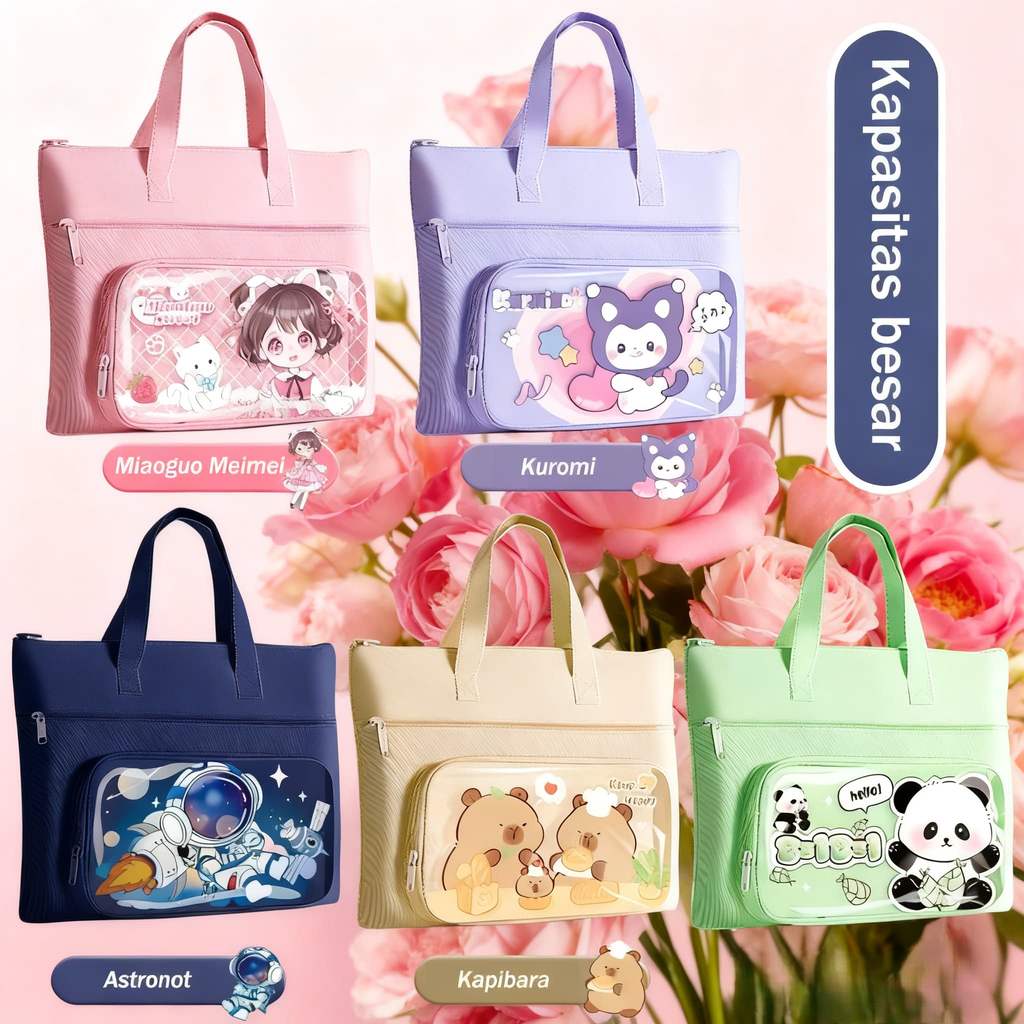 Tas Les Kanvas dengan Tutup Ritsleting - Tas Jinjing Sekolah untuk Buku dan PR, Warna Cerah  Anak