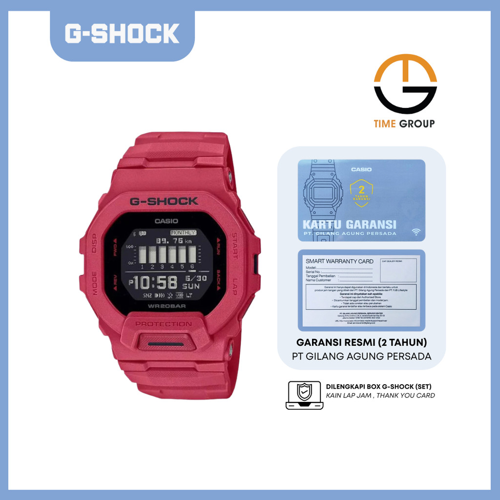 JAM TANGAN PRIA CASIO G-SHOCK GBD-200RD-4 GBD200RD-4DR DIGITAL RED RESIN STRAP ORIGINAL