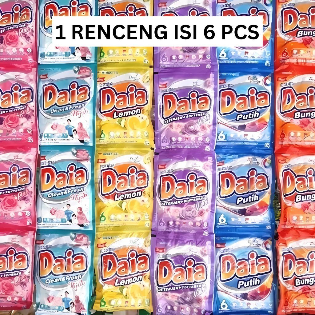 ( 1 RENCENG ISI 6 PCS ) Daia Detergent Renceng 500an Sachet 23 gr Eceran Per Renteng 6 Daia + Softer