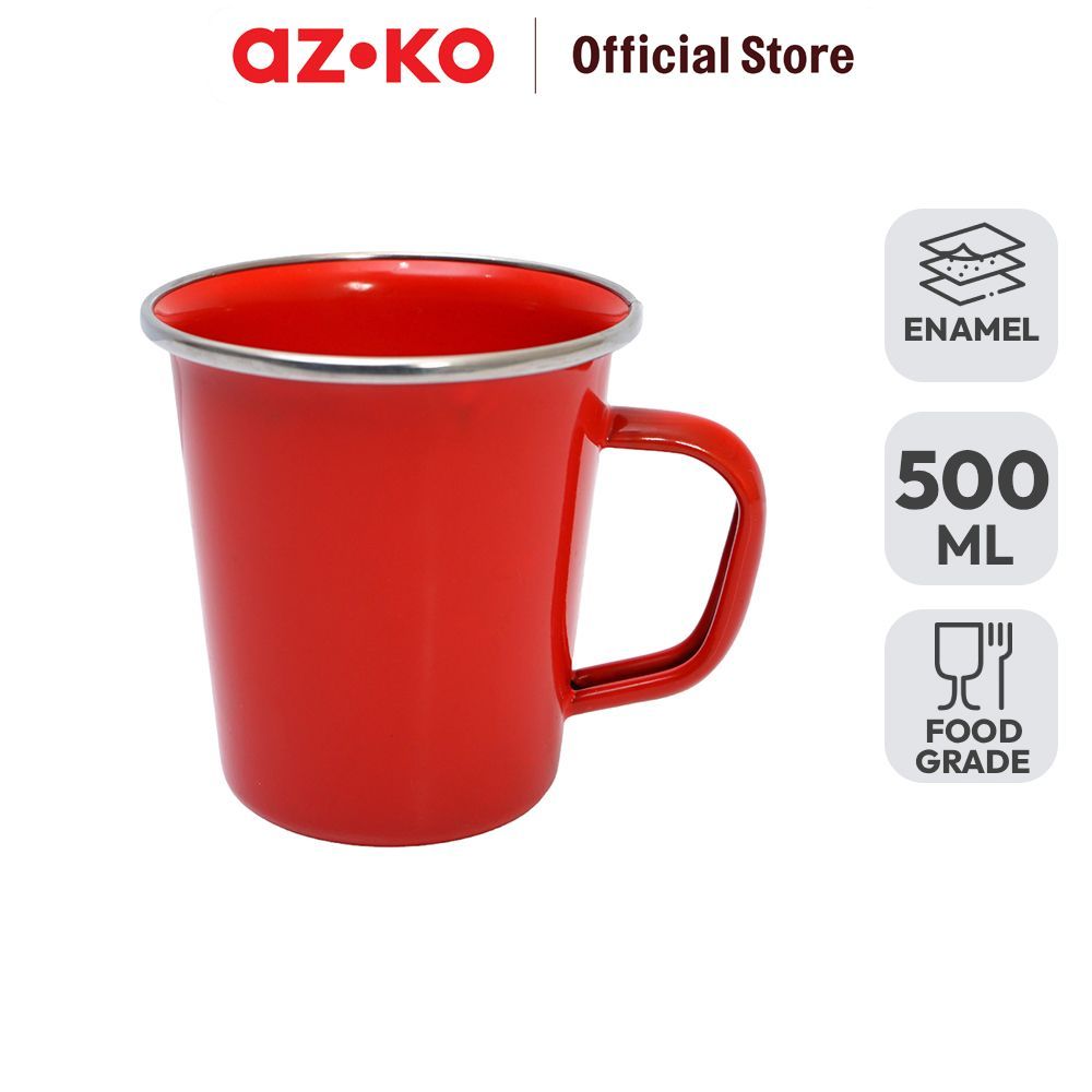 AZKO Kichero Latte Mug Enamel 500 ml - Merah Gelas Minum Tea Cangkir Kopi Wadah Minuman Coffee Cup T