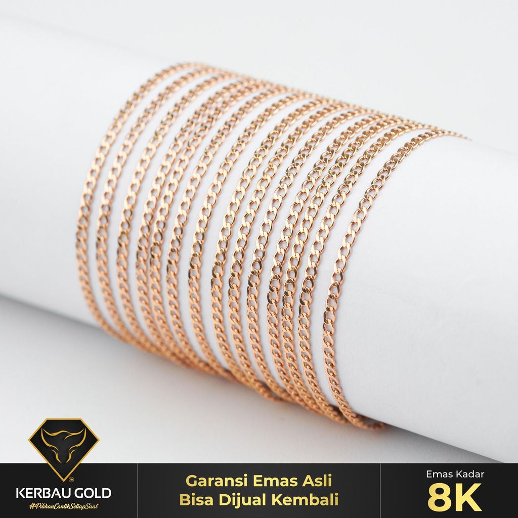 [Kerbau Gold] Gelang Emas Chain Simple 8K - Emas Asli 100%
