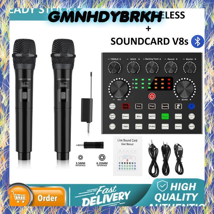 Soundcard Sound Card V8 Live Mixer Audio Broadcast Recording + 2 Mic - 2MIC + V8S