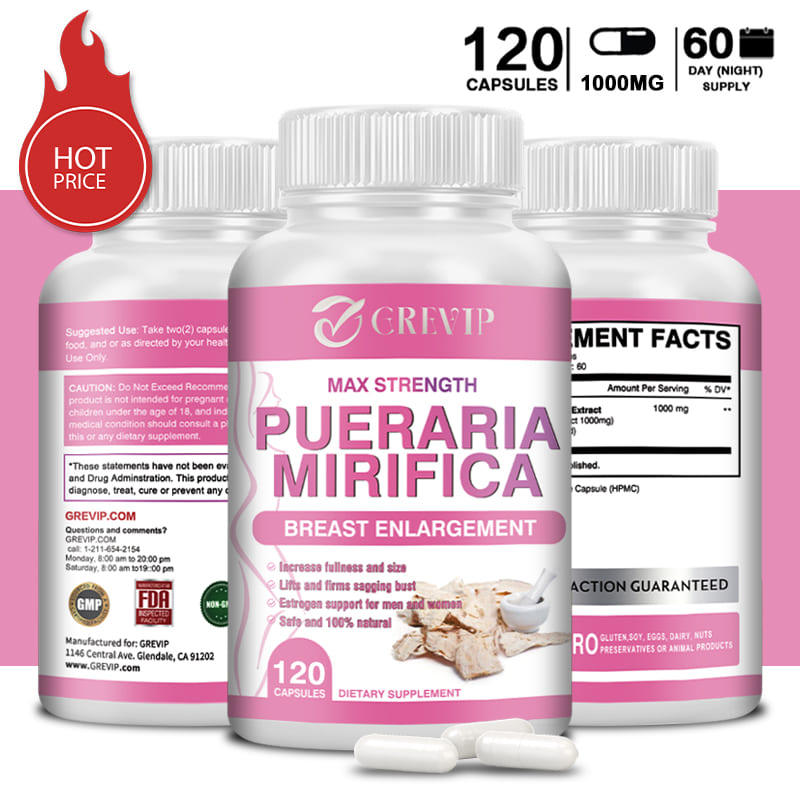 Suplemen Pueraria Mirifica, bahan-bahan alami, mendukung pembesaran payudara, kapsul vegetarian, coc