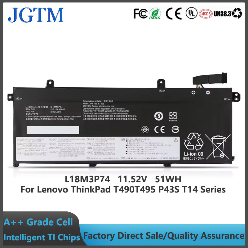 JGTM L18M3P73 L18M3P74 Laptop Battery for Lenovo ThinkPad T490 T495 P43S T14 P14s Gen 1st 2nd Series