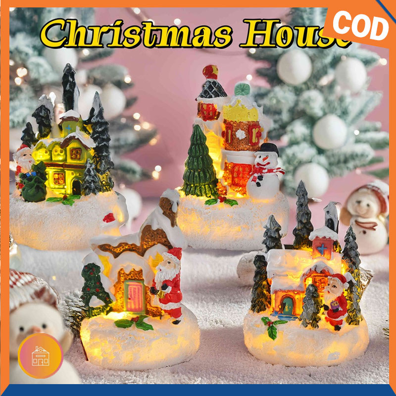 Christmas Miniature House Miniatur Rumah Kastil DIY Rumah Natal Christmas Aksesoris Xmas Led Dengan 