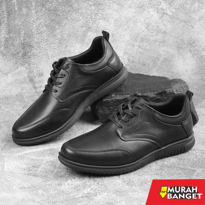 Sepatu Pria Pantofel Kulit Asli BIOLOLO Casual Sneaker Hitam Kasual Shoes - Hitam, 39