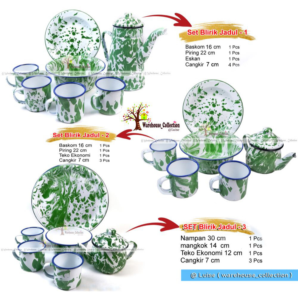 SET TEKO BLIRIK JADUL /TEKO CANGKIR PIRING MANGKOK / SET JADUL BLIRIK UNIK TERLENGKAP
