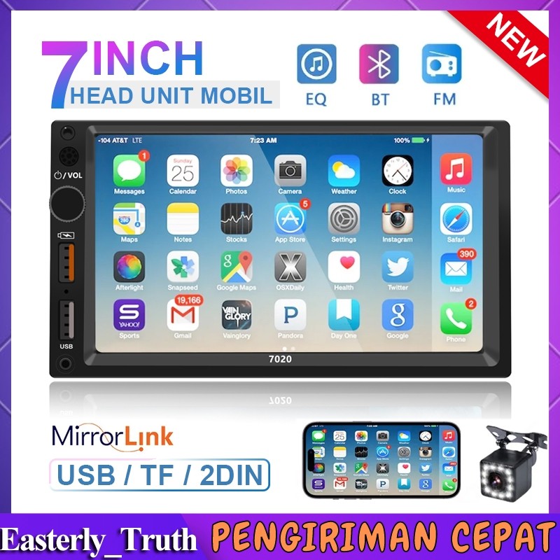 (Stok Siap) Head Unit Mobil 7inch 2Din Universal Radio HD Mirrorlink Mobil MP5 Multimedia Player IOS