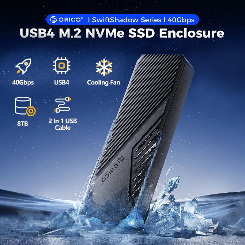 ORICO CNM2 USB4 40Gbps 20Gbps 8TB M2 NVMe SSD Enclosure with Cooling Fan PCIe40 Compatible Thunderbo