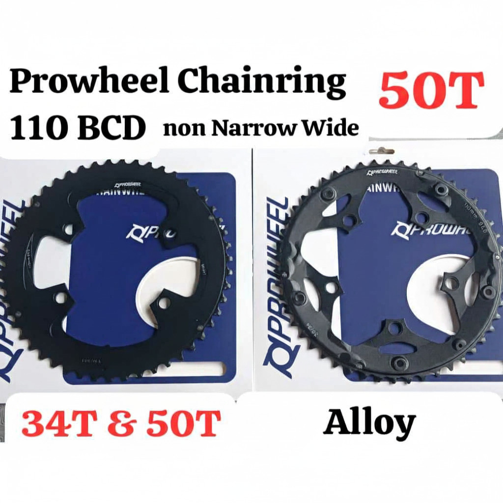 Prowheel Chainring Double Triple 110 BCD 34T 50T Non Narrow Wide Chain ring 110BCD Alloy