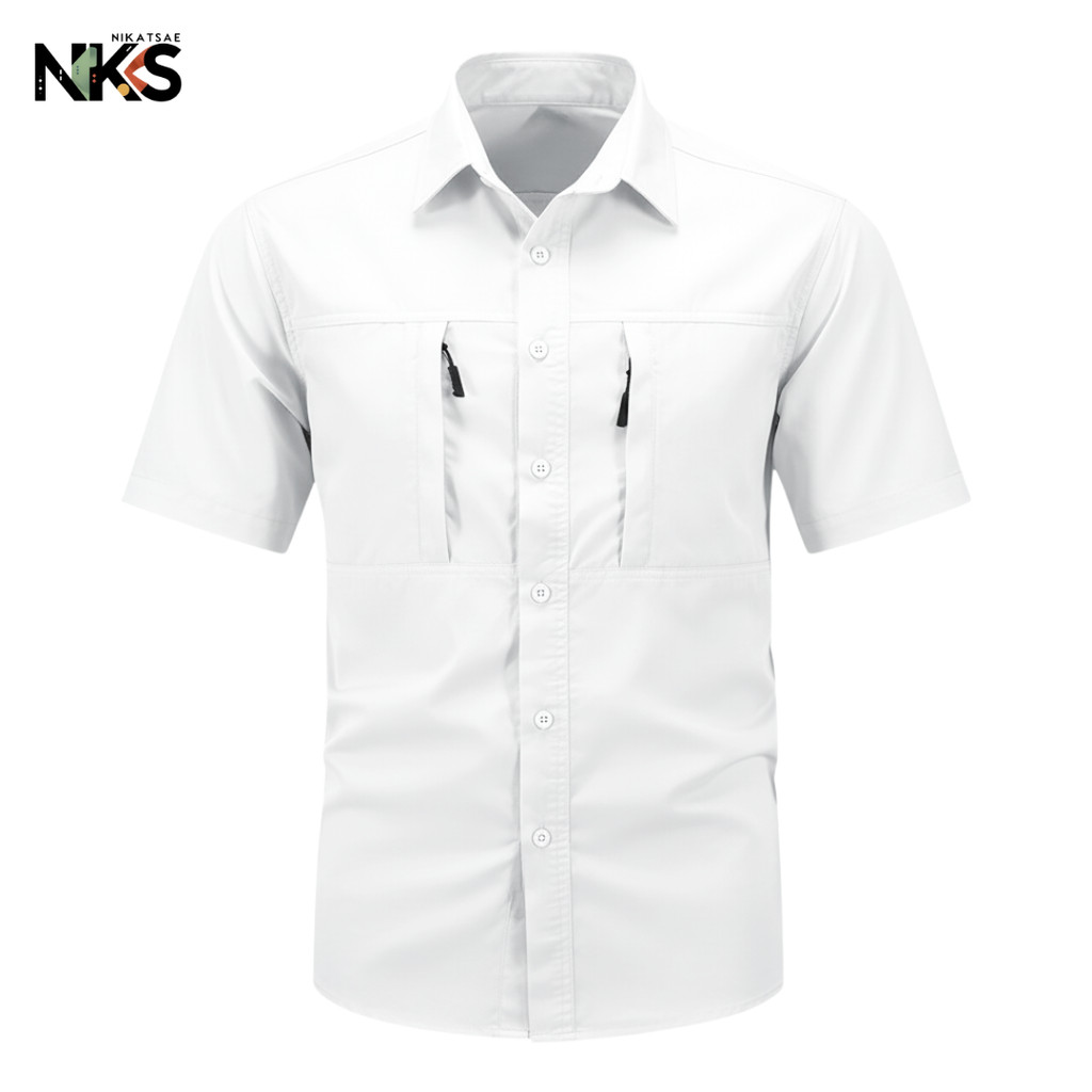 Kemeja Tactical Putih / Kemeja Tactical Pria / Kemeja Tactical Lengan Pendek / Kemeja Pria