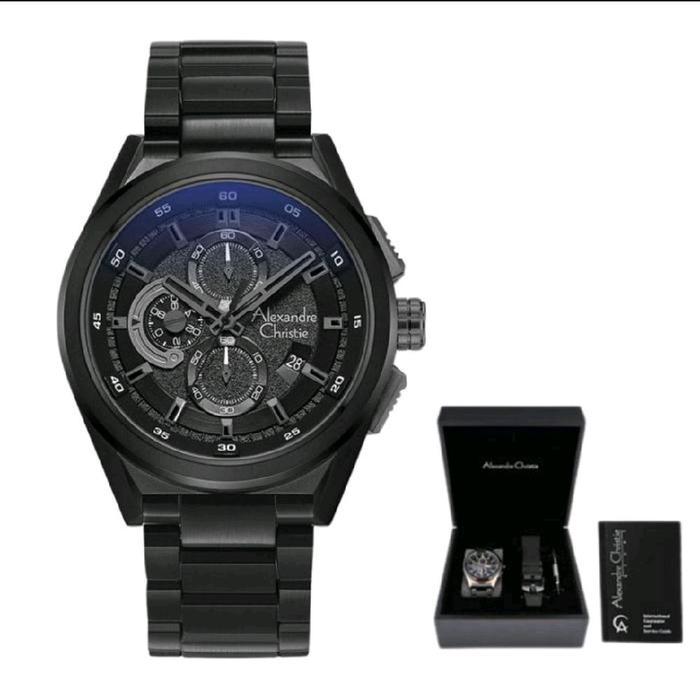 Jam Tangan Pria Alexandre Christie AC 6654 AC6654 6654 Paket Tali Rubber dan Obeng Original - hitam