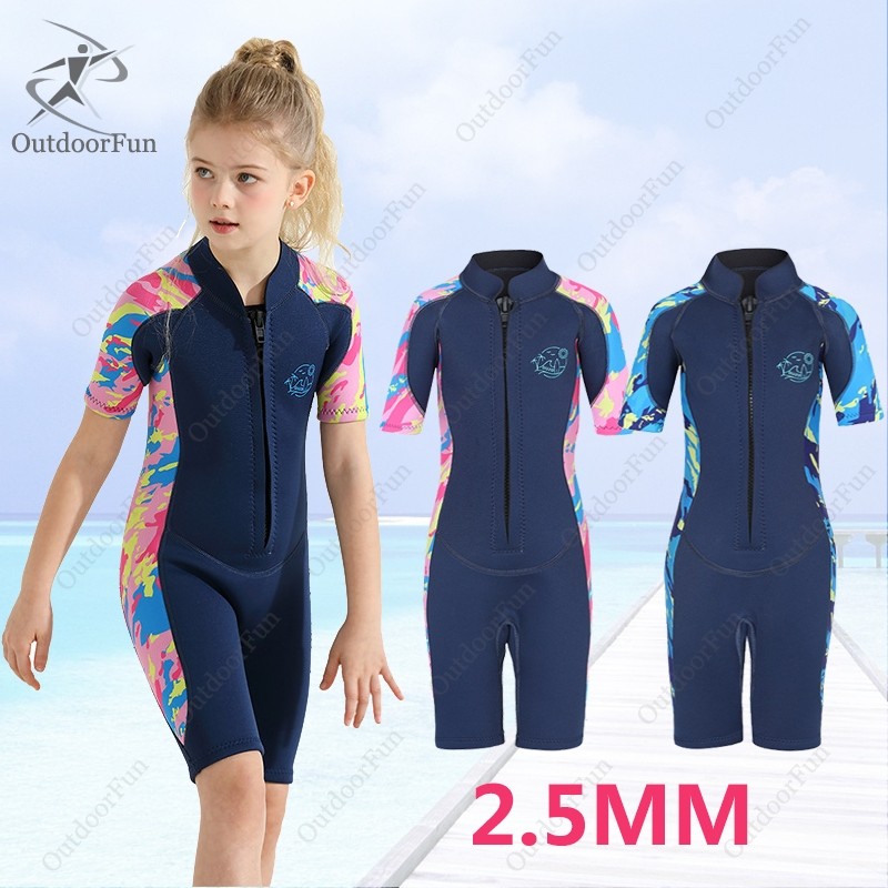 2.5mm Neoprene Scuba Diving Suit Wetsuit lengan pendek untuk anak-anak perempuan