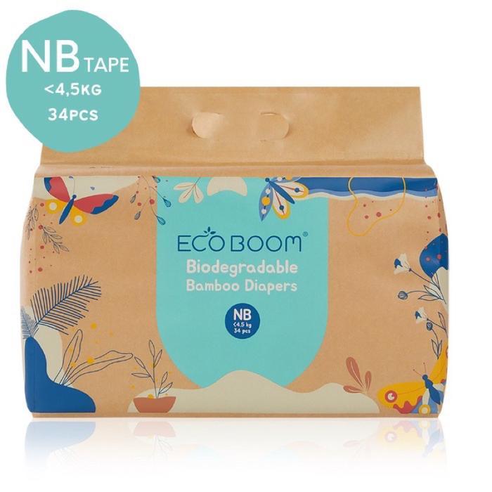 Eco Boom Bamboo Diapes TAPE NB34 S36 M32 L30 XL28 - Popok Bayi & Anak Ramah Lingkungan - NB 34pcs, S