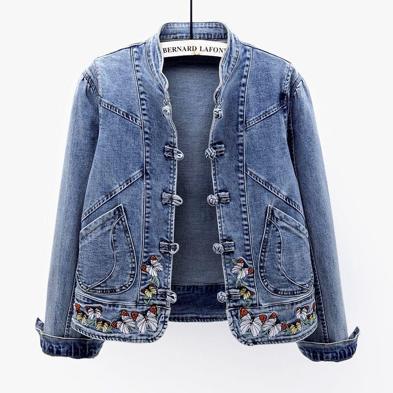 Denim Jacket Versatile Retro Embroidered Stretch Jacket Slim Fit Top