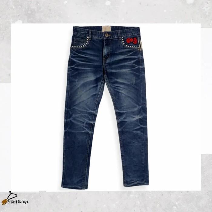 Soft Ankle Jeans Sukajan Denim Hamo X Hello Kitty Skinny Fit Blue 28