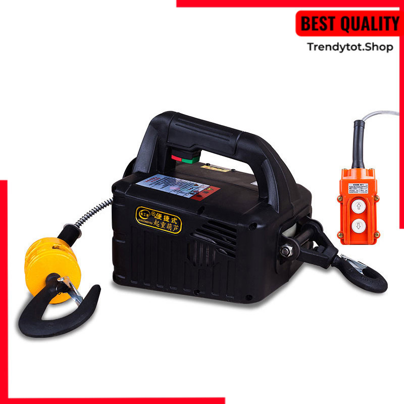 DISKON Portable Electric Hoist Household Portable Crane Hand Winch Pull Block Wire Rope Hoist 220V 1