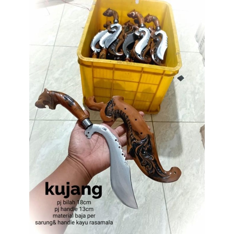MS26 Kujang besar baja per kayu rasa mala motif ukiran