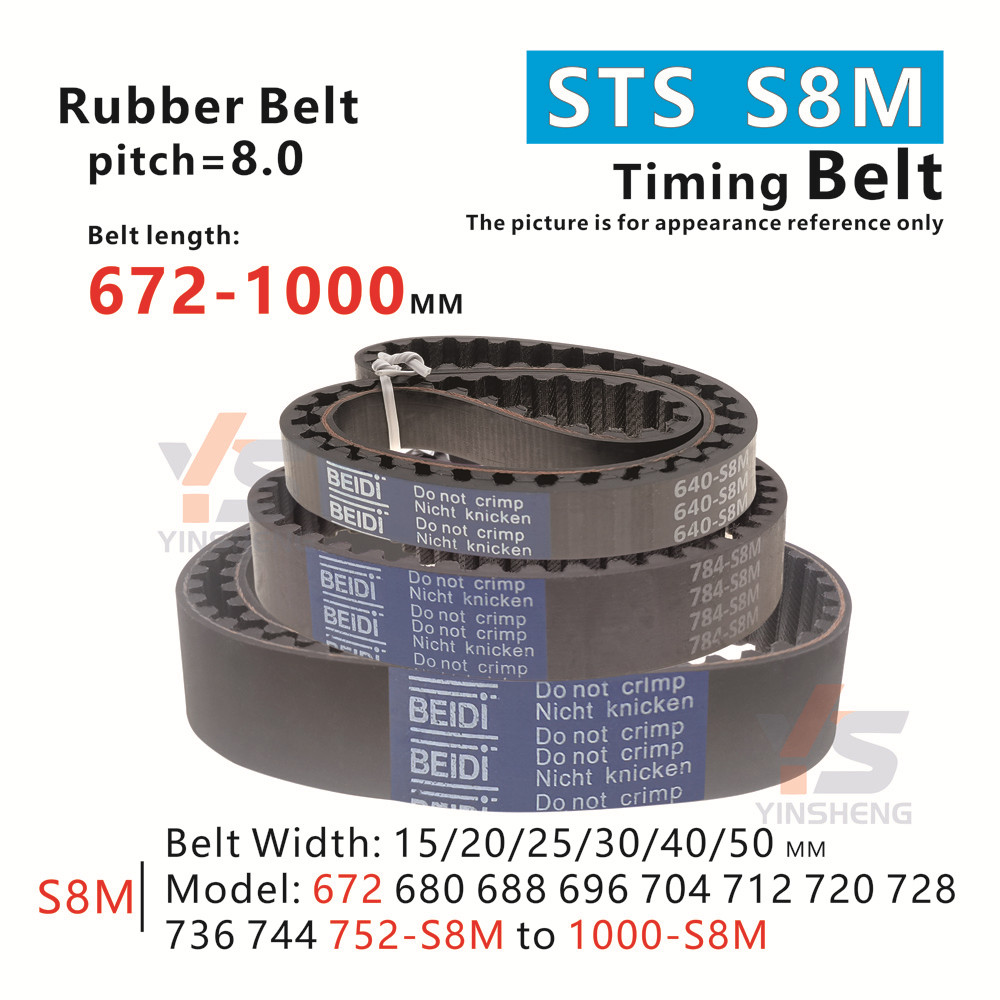 672-1000mm, S8M Timing Belt, Model from 672-S8M, 680-S8M, 688-S8M 696-S8M, 704-S8M, 712-S8M to 1000-