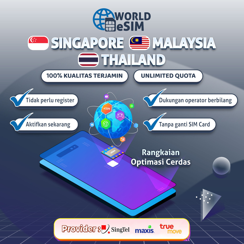 Worldesim esim Singapore&Malaysia&Thailand&Indonesia Unlimited Data | 3 -20 GB Travel Data