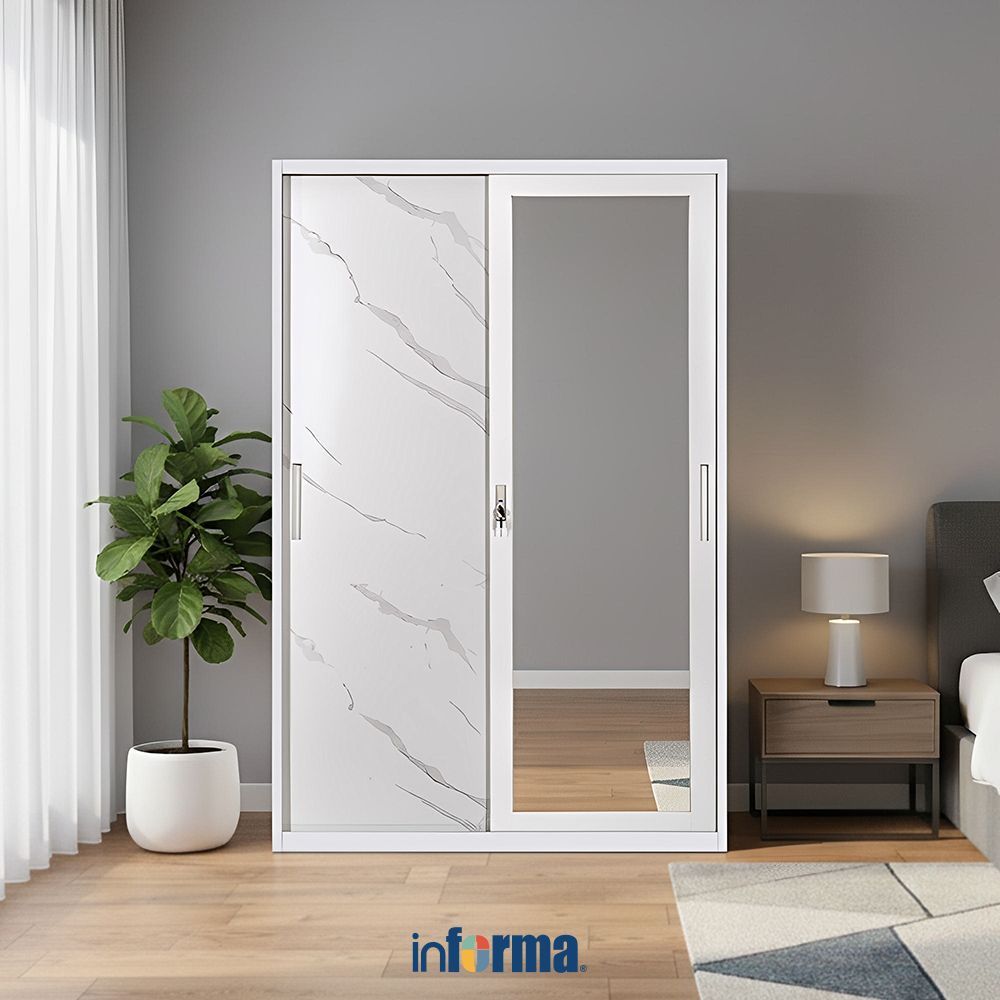 Informa Lily Lemari Pakaian 2 Pintu Geser - Putih Wardrobe Storage Kabinet Tempat Simpan Baju Lemari
