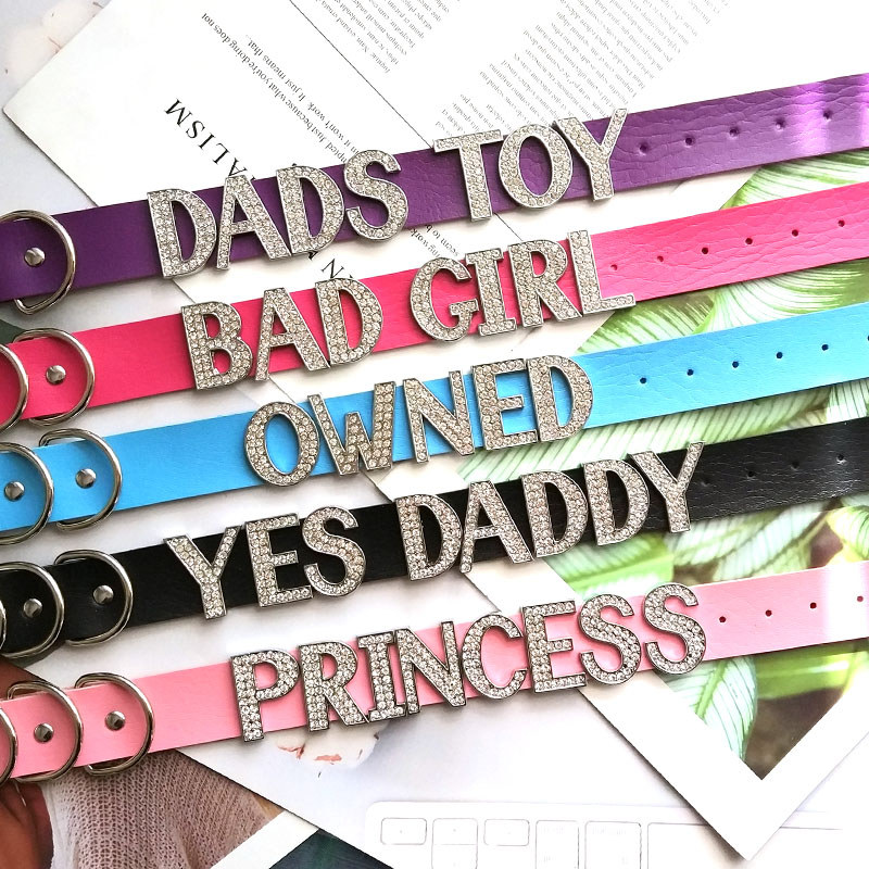 30MM y Punk Rhinestone Letters Customized Collar oker Necklaces Men Women Goth BDSM Role Age Cosplay