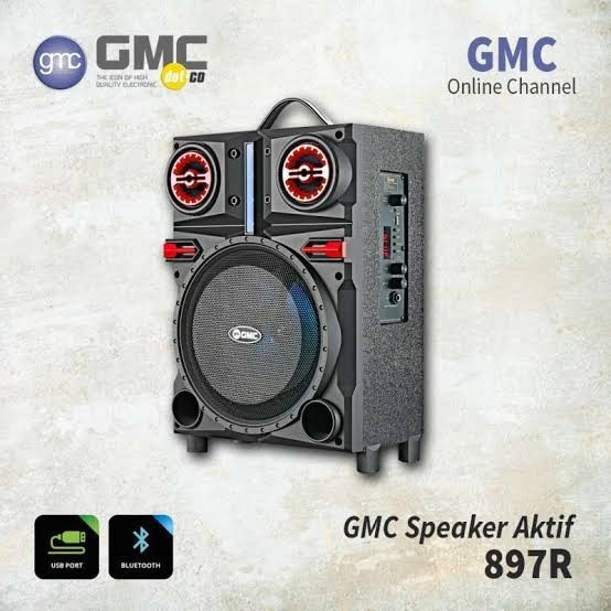 GMC SPEAKER BLUETOOTH PORTABLE 897R 897 R 8in 8 In 8 INCH SOUND SISTEM KARAOKE FREE MIC WIRELESS