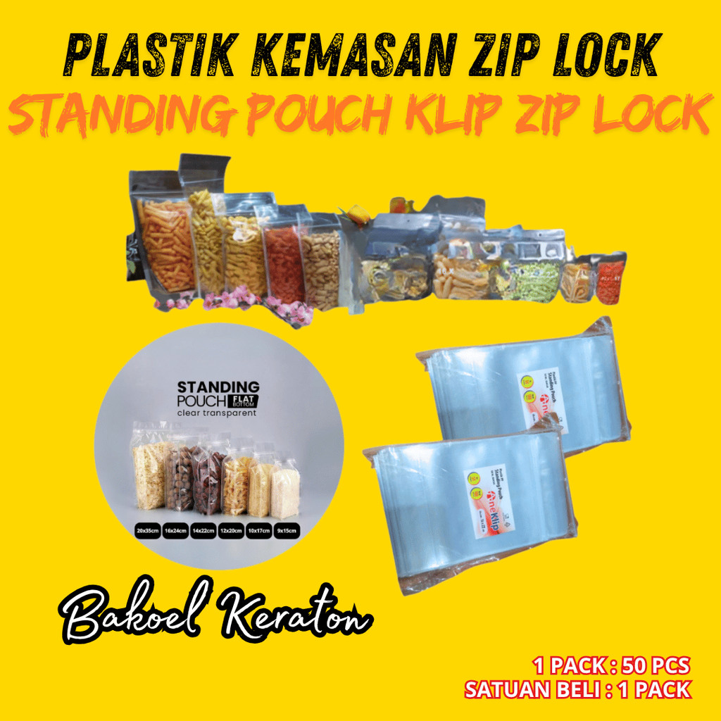 ( 1 PACK 50 PCS ) KEMASAN SNACK SEAL SERBAGUNA / STANDING POUCH ONE KLIP PLASTIK