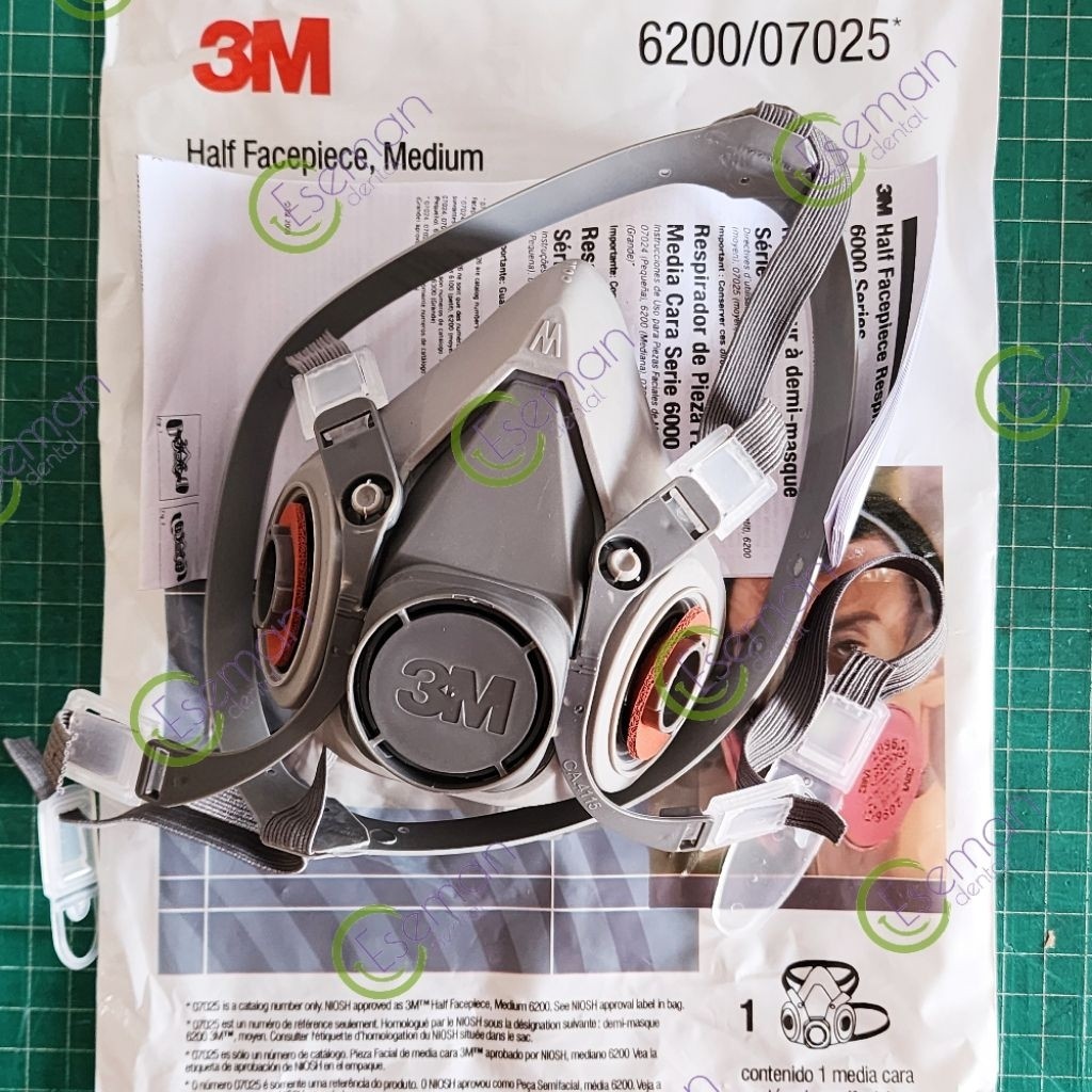 (Hivaro) 3M 6200 Half Face Respirator Masker Silikon Pabrik Medis N95 P100 Cartridge 6001 6003 6006 