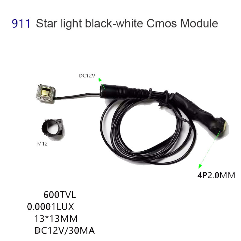 911 Gold Sensor 0.0001Lux Star Level Black-White Camera Module 600 TVL CVBS CMOS Camera CCTV Board 7
