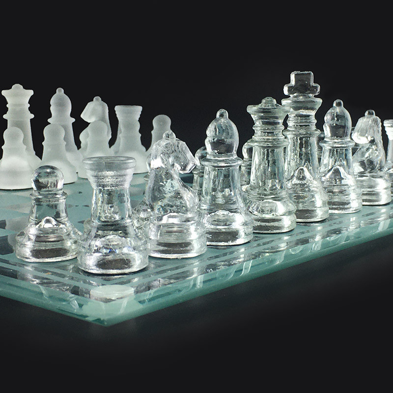 Glass Chess Set Family Chess Board Game Crystal and Frosted Chess Piece Checkerboard Chess Ornament 