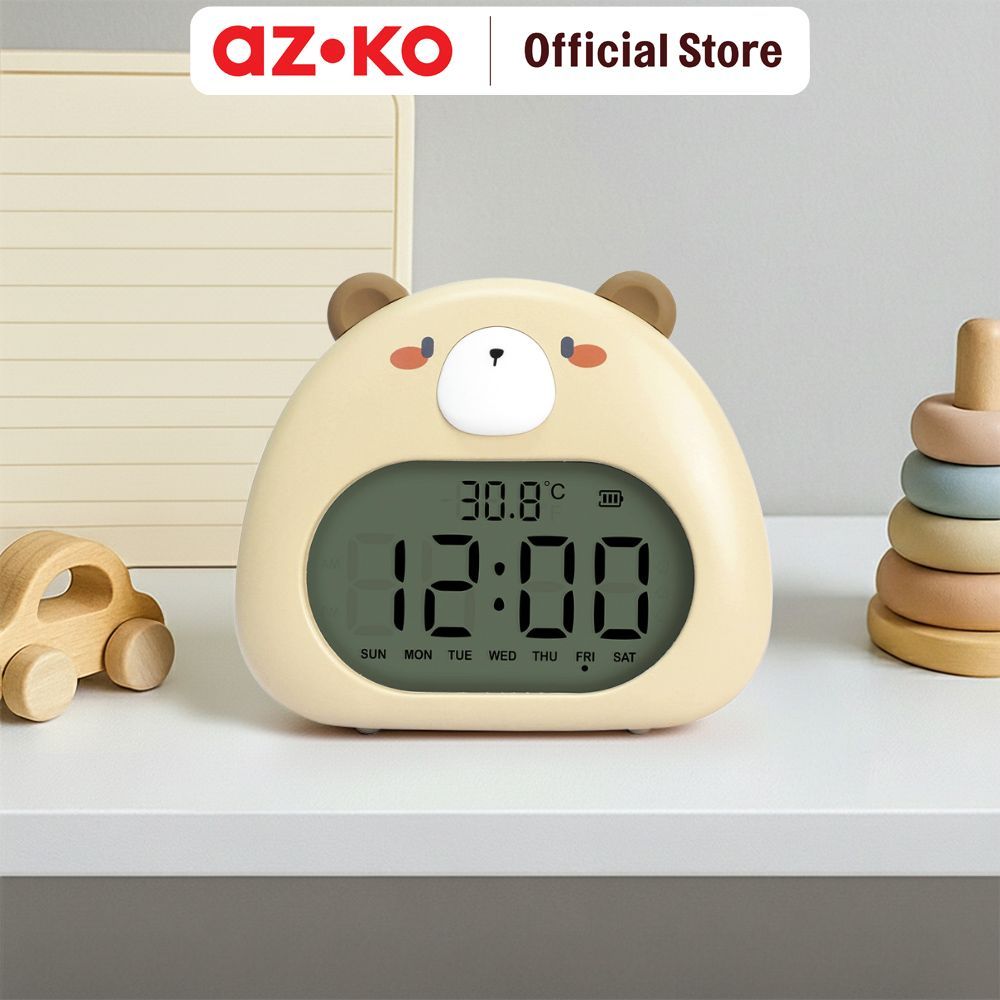 AZKO Forhom Jam Weker Digital Bear - Krem Beige Alarm Clock Waker Clock Jam Alarm Digital Dekorasi K