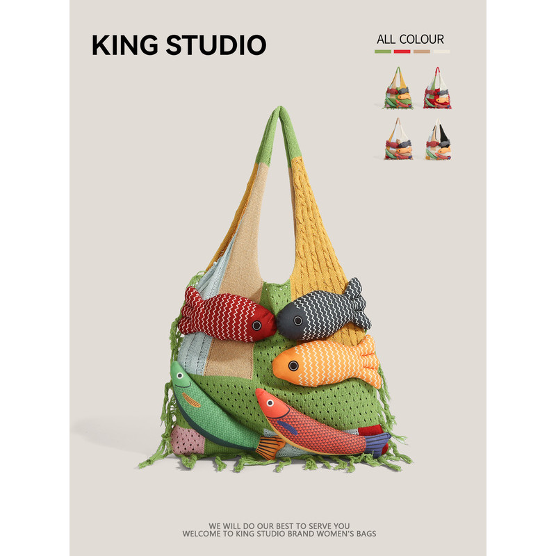 Tas Rajut Totebag Wanita Rumbai Desain Unik Tas Liburan Tas Selempang Tas Jinjing Serut