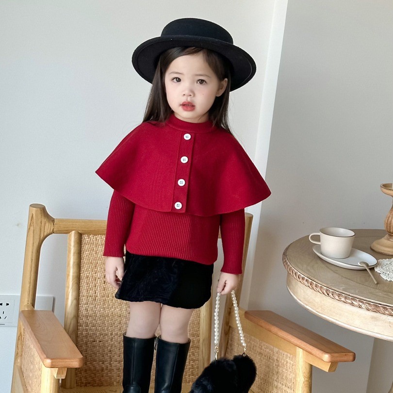 Burgundy Girls Cape Sweater, Children's Sweater