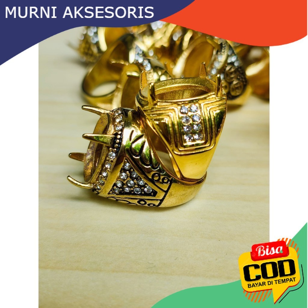 Murni Aksesoris. Emban Ring Warna Gold / Cangkang Cincin Batu Akik Titanium Special Gold, dengan Per
