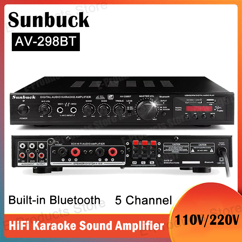 SUNBUCK AV-298BT Hi-Fi gital Sound Amplifier 110V/220V Built-in Bluetooth 5 annel Power Amplifier Ho