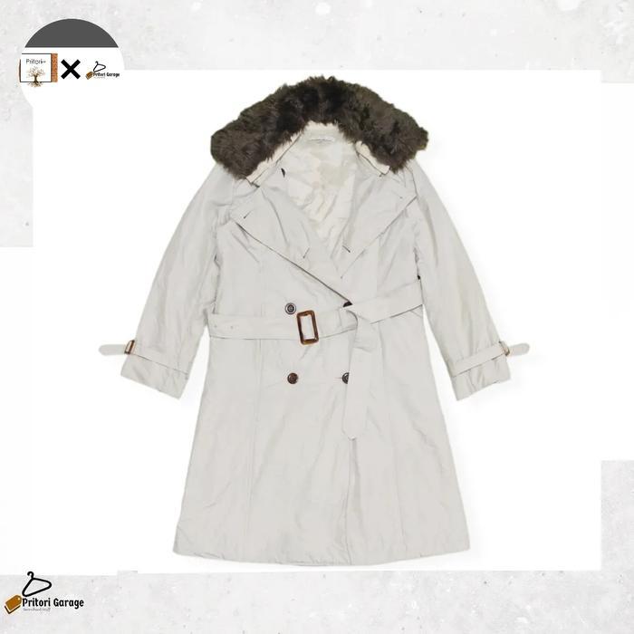 Long Coat Puffer Fur Colar Buckle Jacket Amical White Bone Color