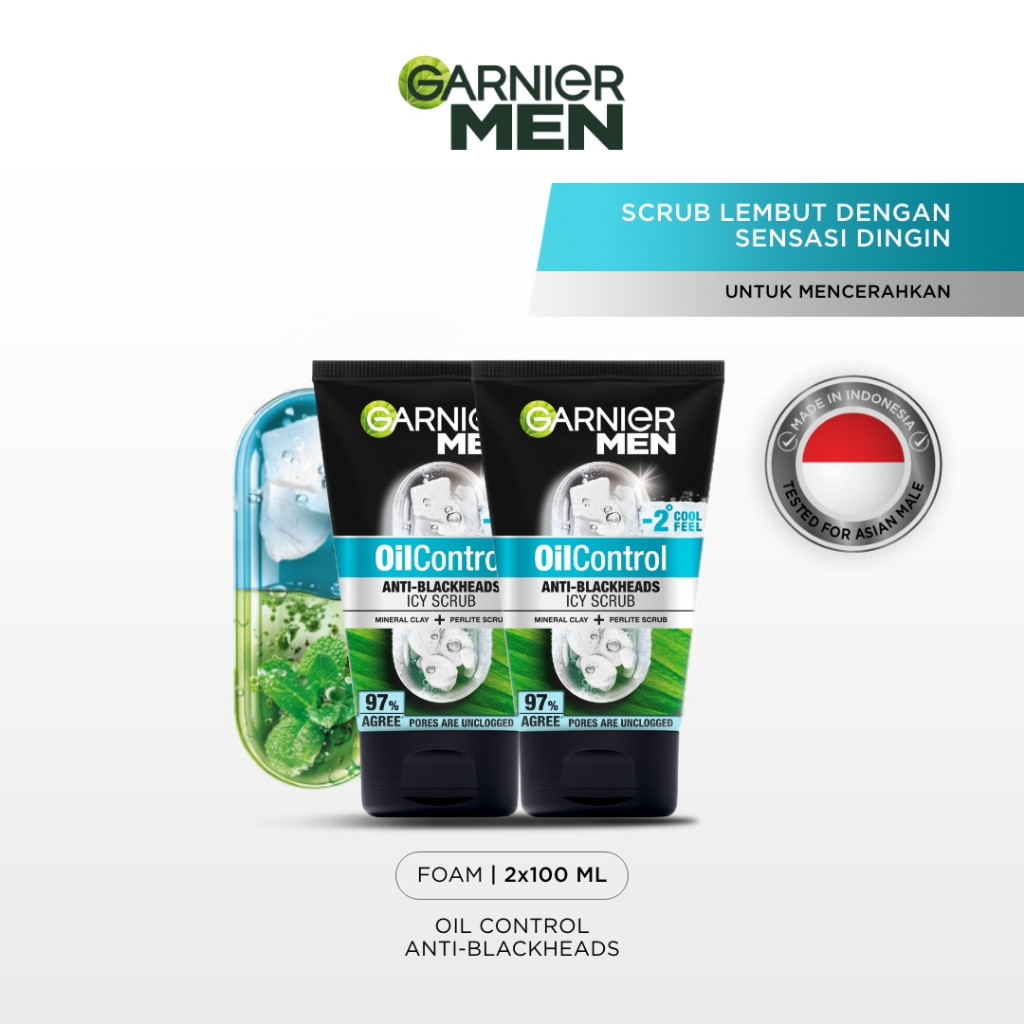 [PAKET HEMAT ISI 2] GARNIER Men Facial Wash Oil Control Anti Blackheads Brightening Icy Scrub Skinca
