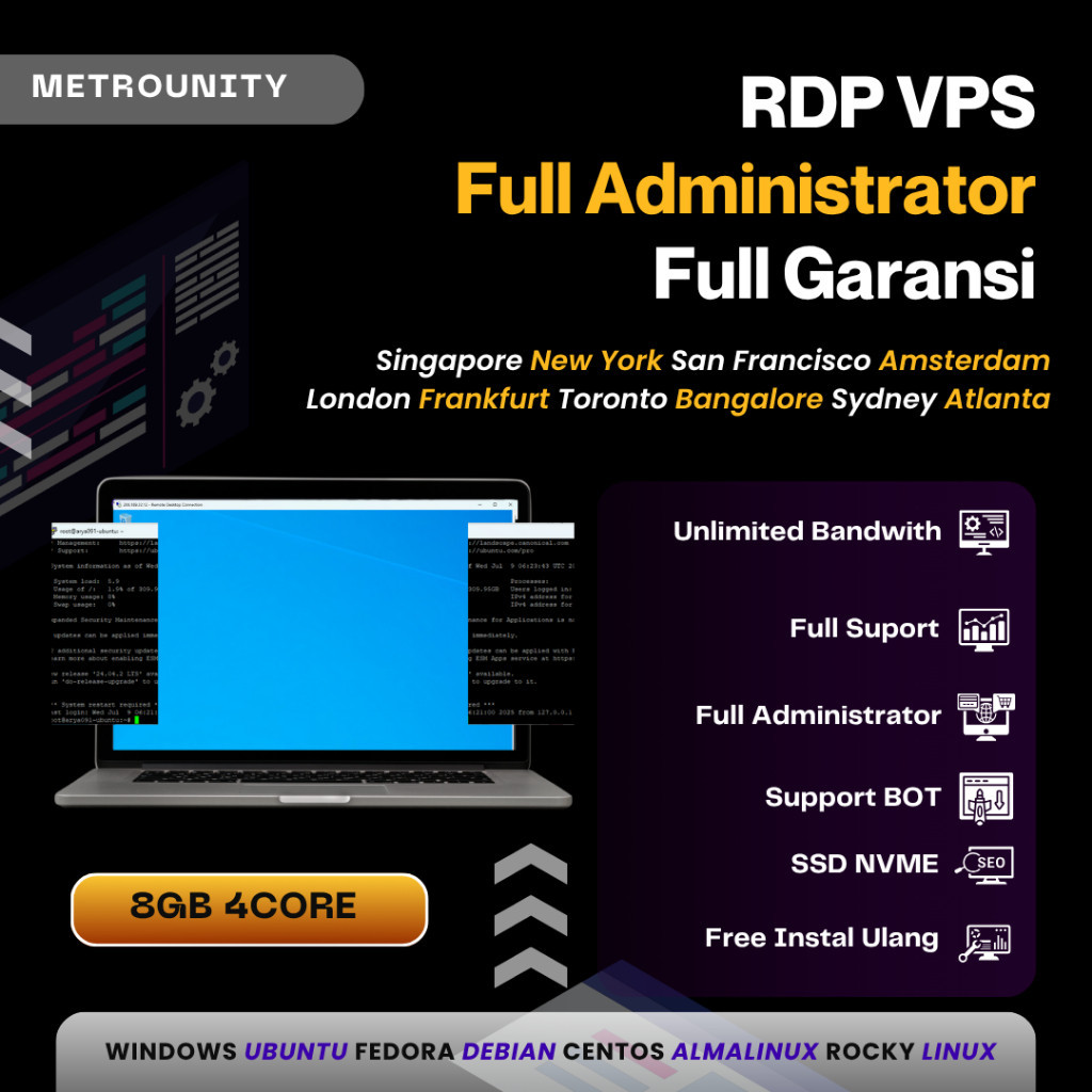 RDP Windows Spek Ram 8GB / Ram 16GB Full Admin