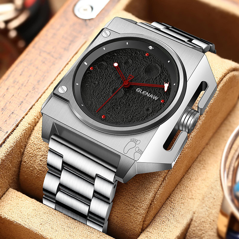 Montre Homme GLENAW Original Brand Design Meanical Wat Moon al Luminous Spaceship Pointer Stainless 