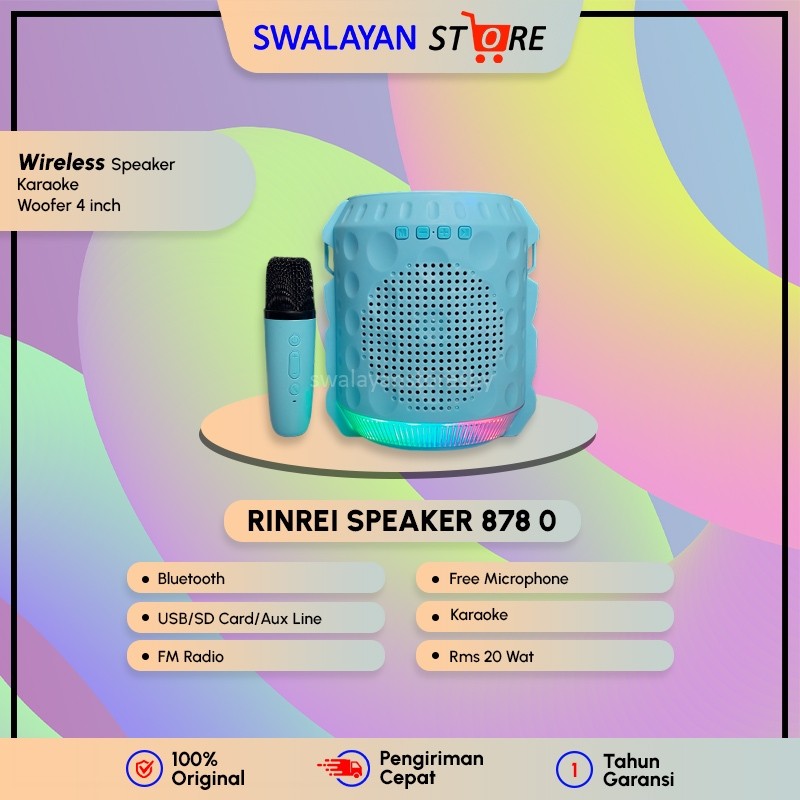(BONUS MIC) SPEAKER PORTABLE BLUETOOTH KARAOKE RINREI 878O SPEAKER TENTENG SPEAKER KARAOKE