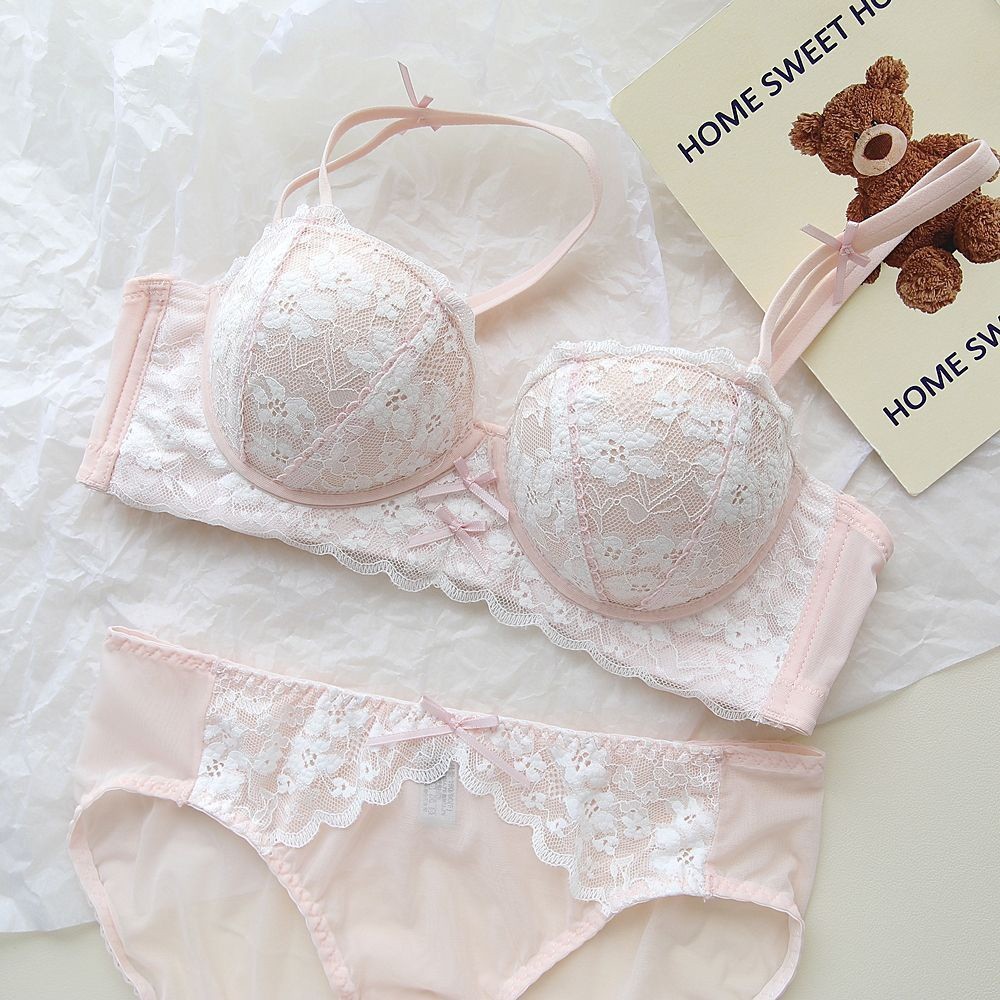 [Miss Lace]Bra Push-Up Nirkabel Wanita Payudara Kecil Set Sakura Musim Gugur Gaya Perancis