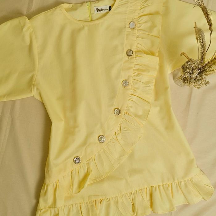 SALE - Lili blouse atasan katun baju kekinian Lengan Panjang kemeja kerja nita ruffle - Yellow, S/M
