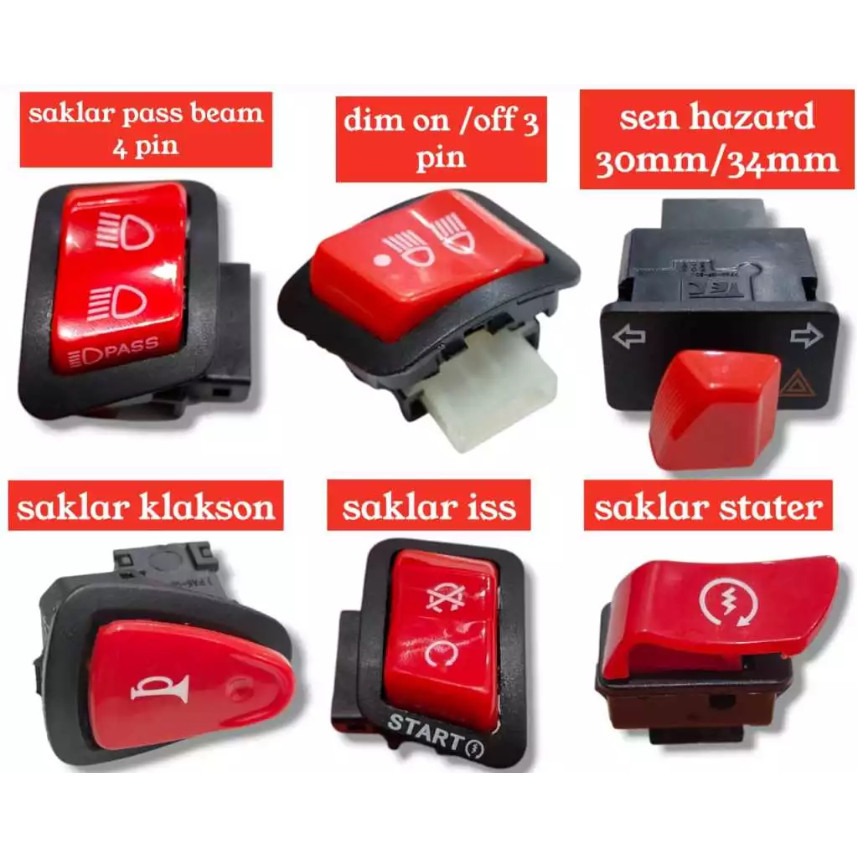 Saklar Tombol Starter Engine Dimmer Warna Merah Vietnam Lampu Beam Switch Dimmer Dim LED Mesin Motor