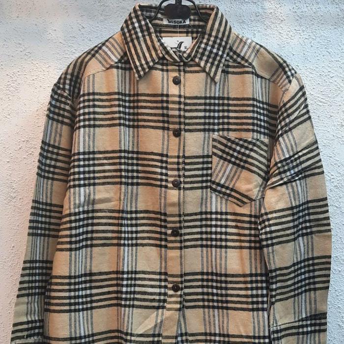 Shirt Kemeja Wanita Flanel Polos Msk Casual - COKLAT SUSU