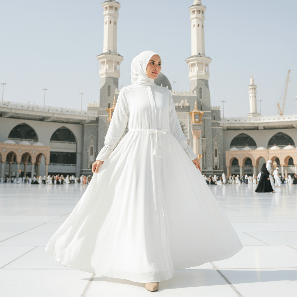 Gamis Umroh Elegan Lebaran Putih Abaya Wanita Terbaru Outer Umrah Haji Polos Premium Hitam 2026