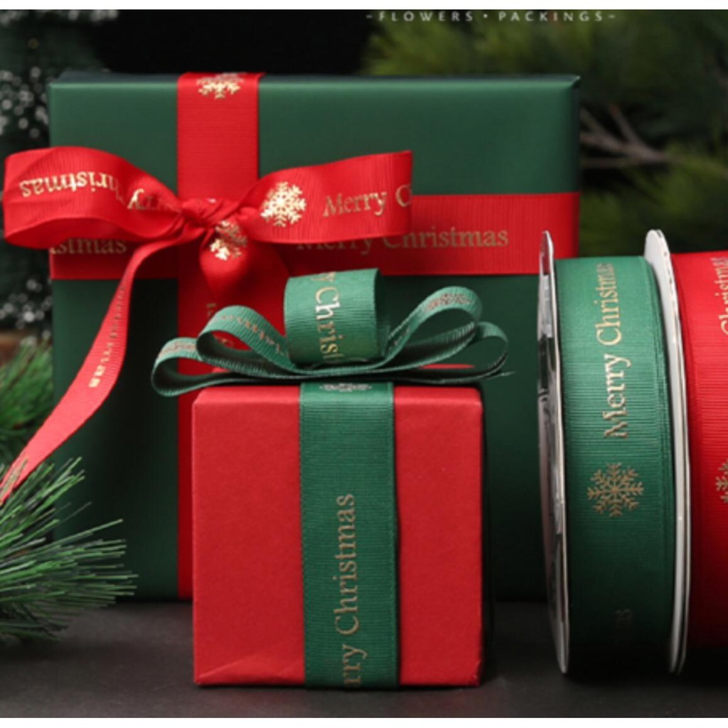 Pita Natal / Gold Embossed Xmas Grosgrain Ribbon/ PIta Natal Murah/Pita Kado
