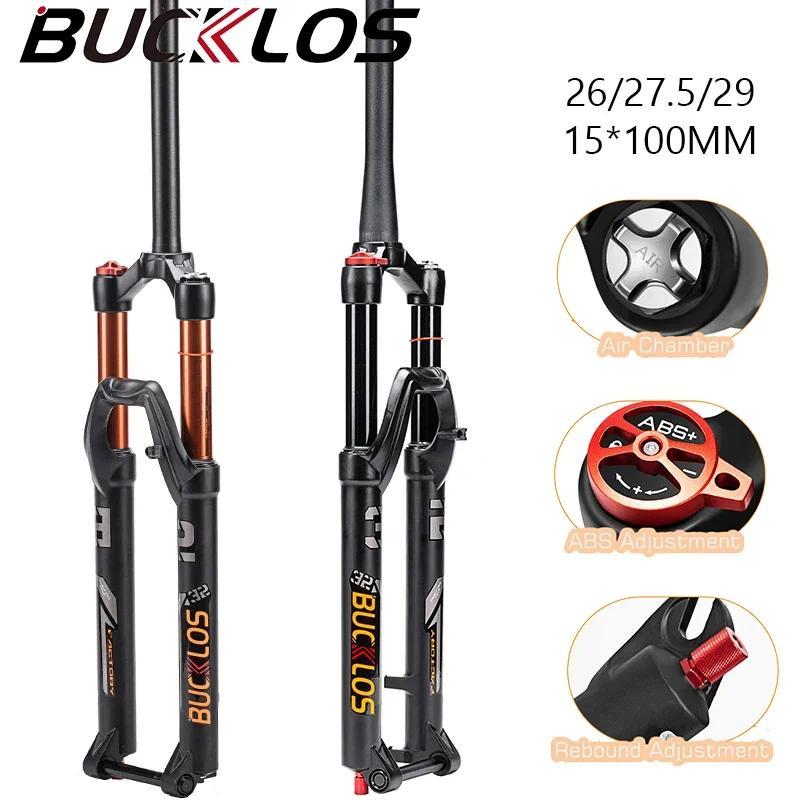 BUCKLOS Bicycle Fork 26/27.5/29in Air Suspension MTB Fork 15*100MM Rebound Adjustable Mountain Bike 