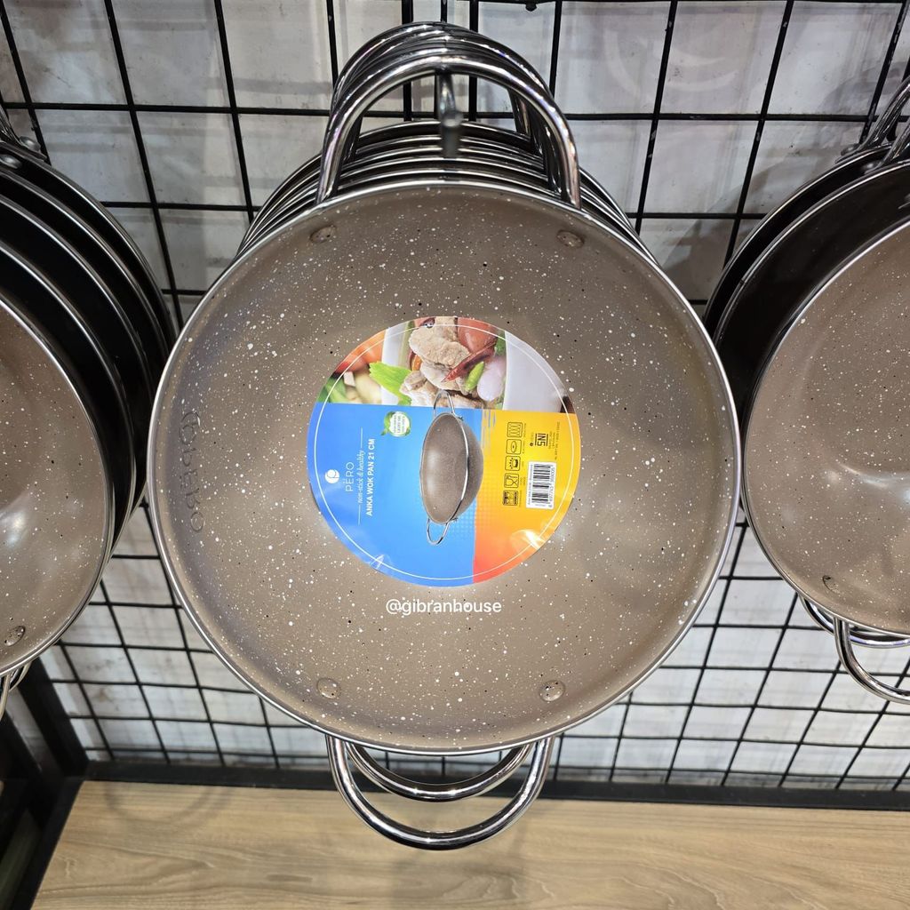 Pero Anka Wok Biogranite 2 Handle Anti Lengket 21cm 24cm 28cm / Wajan Masak Anti Lengket Lapis Biogr