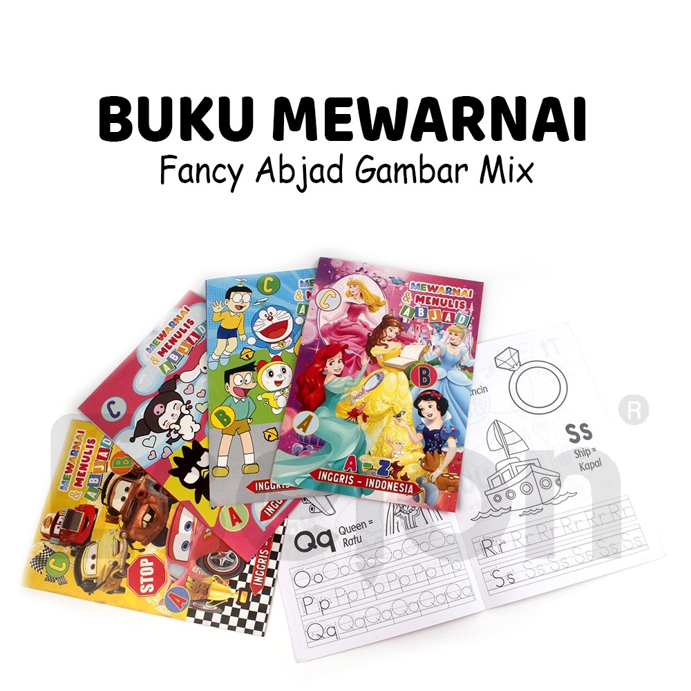 Buku Mewarnai & Menulis ABJAD  / Buku Mewarnai Folio Gambar Random